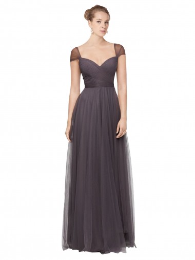 Comprar Pewter línea A Cuello de Corazón Tul Largo Vestidos de dama de honor