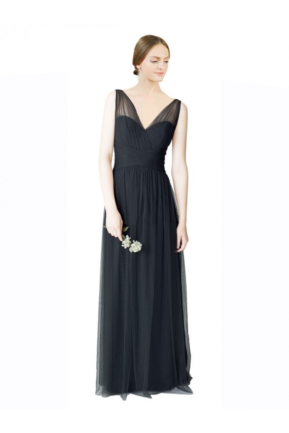 Comprar Pewter línea A Cuello en V Cuello de Corazón Tul Largo Vestidos de dama de honor