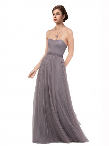 Comprar Pewter línea A Tirantes espagueti Tul Largo Vestidos de dama de honor
