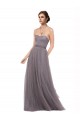Comprar Pewter línea A Tirantes espagueti Tul Largo Vestidos de dama de honor