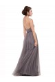 Comprar Pewter línea A Tirantes espagueti Tul Largo Vestidos de dama de honor