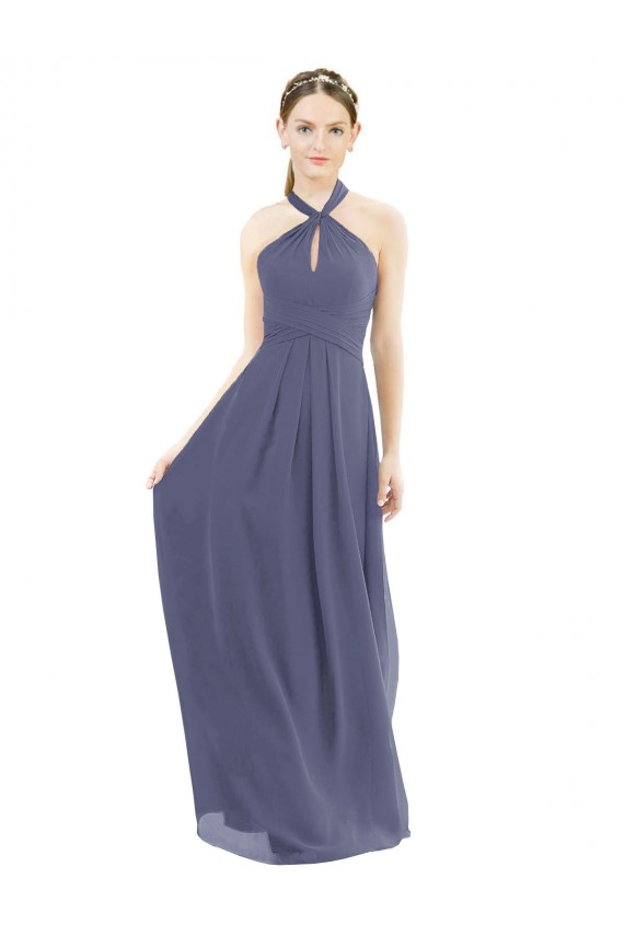 Comprar Piedra Plata línea A Halter Gasa Largo Vestidos de dama de honor
