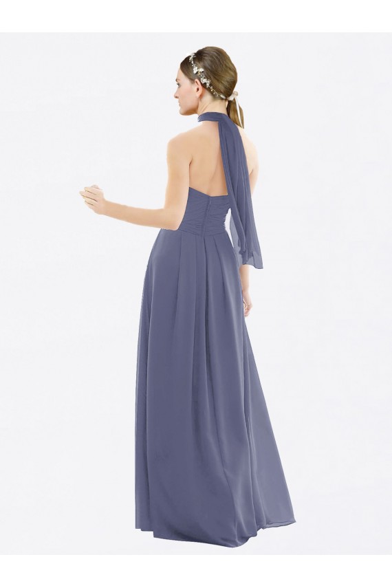 Comprar Piedra Plata línea A Halter Gasa Largo Vestidos de dama de honor