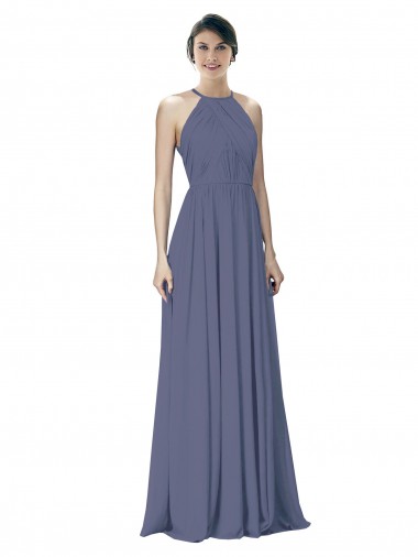 Comprar Piedra Plata línea A Halter Gasa Largo Vestidos de dama de honor