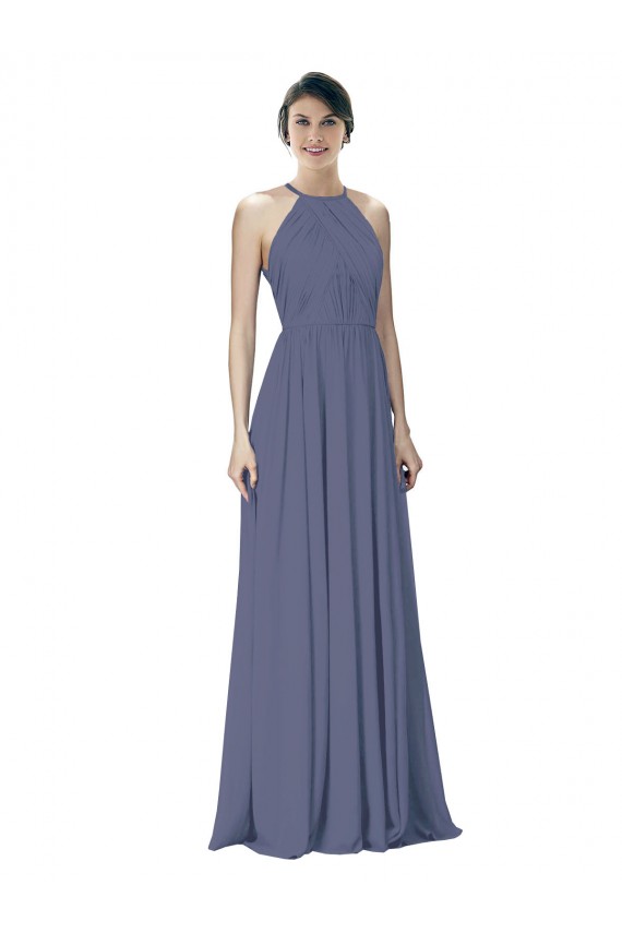 Comprar Piedra Plata línea A Halter Gasa Largo Vestidos de dama de honor