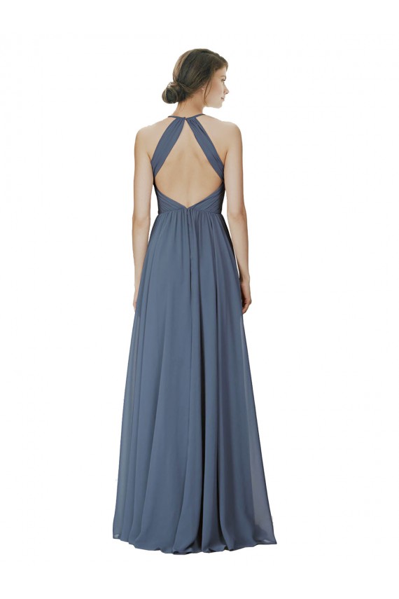 Comprar Piedra Plata línea A Halter Gasa Largo Vestidos de dama de honor