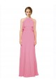 Comprar Piel rosa línea A Halter Cuello Alto Gasa Largo Vestidos de dama de honor