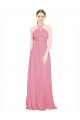 Comprar Piel rosa línea A Halter Cuello en V Gasa Largo Vestidos de dama de honor
