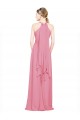 Comprar Piel rosa línea A Halter Cuello en V Gasa Largo Vestidos de dama de honor
