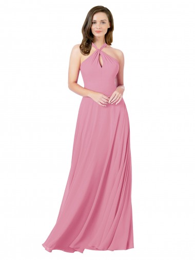 Comprar Piel rosa línea A Halter Gasa Largo Vestidos de dama de honor / Vestidos de fiesta