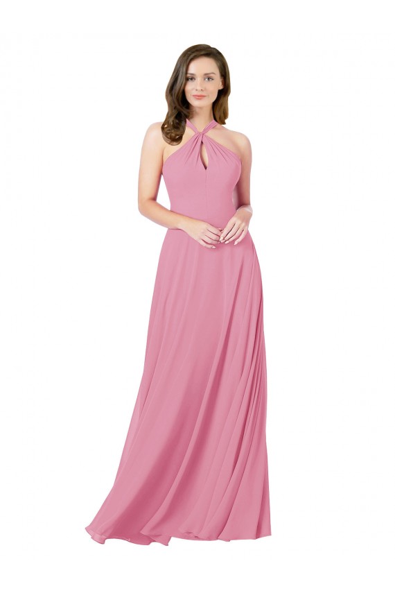 Comprar Piel rosa línea A Halter Gasa Largo Vestidos de dama de honor / Vestidos de fiesta