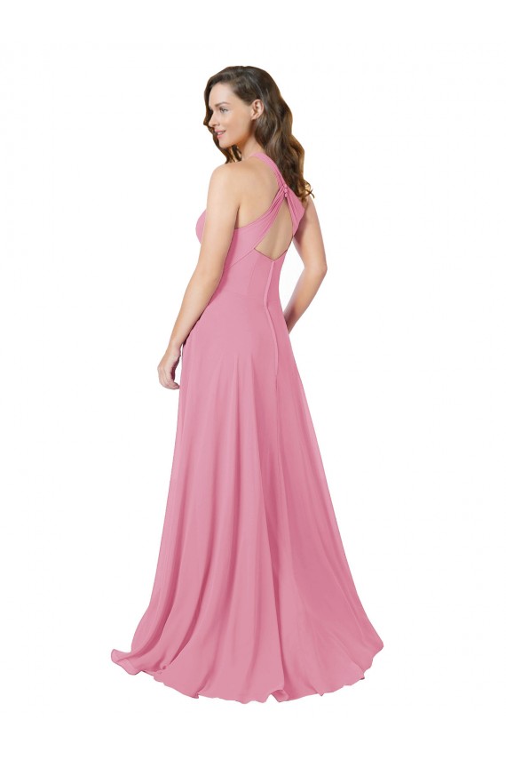 Comprar Piel rosa línea A Halter Gasa Largo Vestidos de dama de honor / Vestidos de fiesta