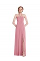 Comprar Piel rosa línea A Halter Gasa Largo Vestidos de dama de honor