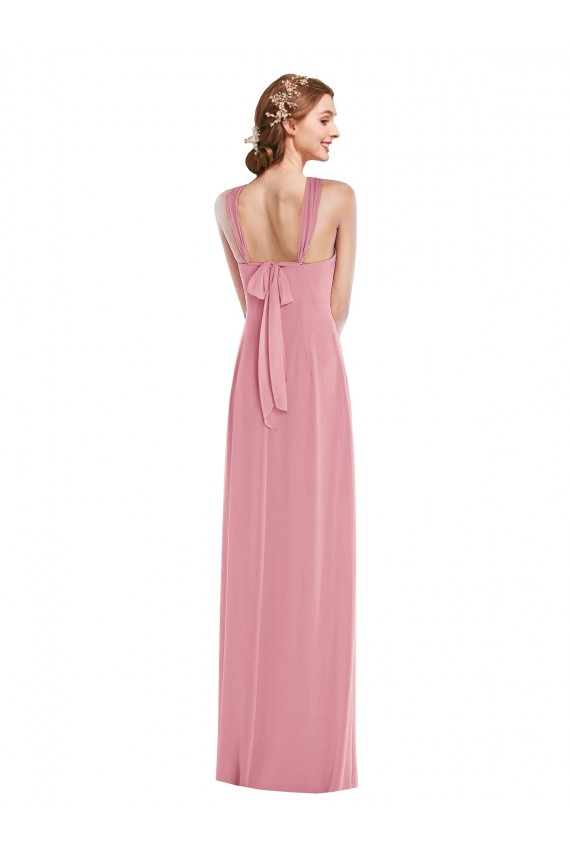 Comprar Piel rosa línea A Halter Gasa Largo Vestidos de dama de honor