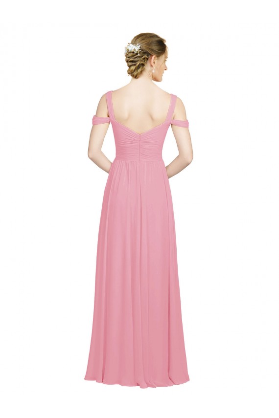 Comprar Piel rosa línea A Hombros Descubiertos Gasa Largo Vestidos de dama de honor