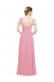 Comprar Piel rosa línea A Hombros Descubiertos Gasa Largo Vestidos de dama de honor