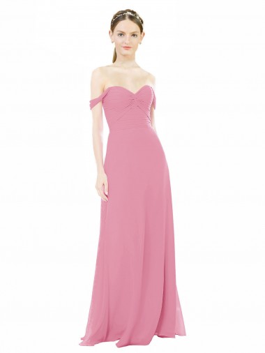 Comprar Piel rosa línea A Hombros Descubiertos Gasa Largo Vestidos de dama de honor
