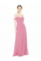Comprar Piel rosa línea A Hombros Descubiertos Gasa Largo Vestidos de dama de honor