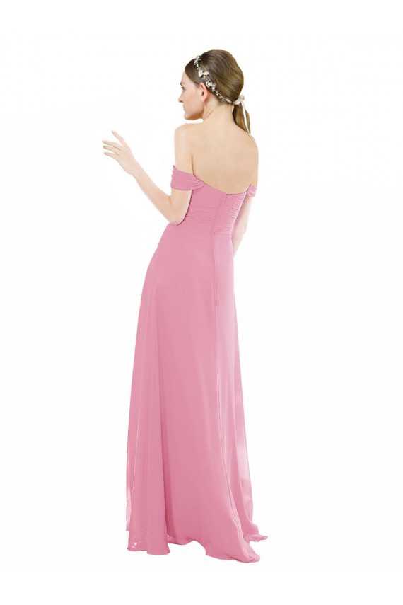 Comprar Piel rosa línea A Hombros Descubiertos Gasa Largo Vestidos de dama de honor