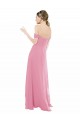 Comprar Piel rosa línea A Hombros Descubiertos Gasa Largo Vestidos de dama de honor