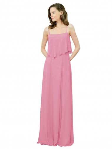 Comprar Piel rosa línea A Tirantes espagueti Gasa Largo Vestidos de dama de honor