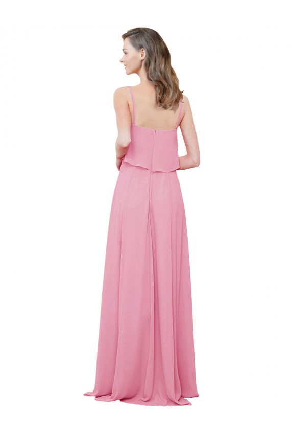 Comprar Piel rosa línea A Tirantes espagueti Gasa Largo Vestidos de dama de honor