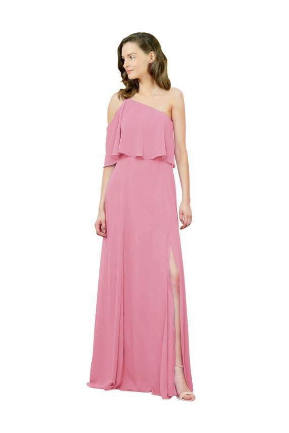 Comprar Piel rosa línea A Un Hombre Gasa Largo Vestidos de dama de honor