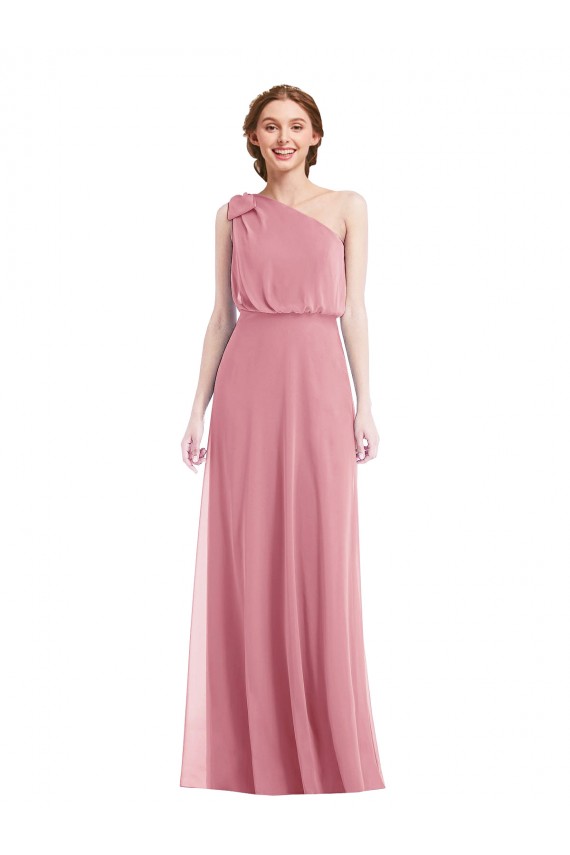 Comprar Piel rosa línea A Un Hombre Gasa Largo Vestidos de dama de honor