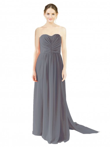 Comprar Pizarra gris línea A Cuello de Corazón Gasa Largo Vestidos de dama de honor