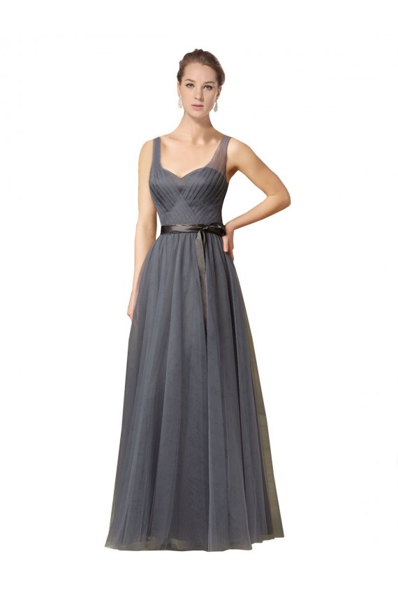 Comprar Pizarra gris línea A Cuello de Corazón Tul Largo Vestidos de dama de honor