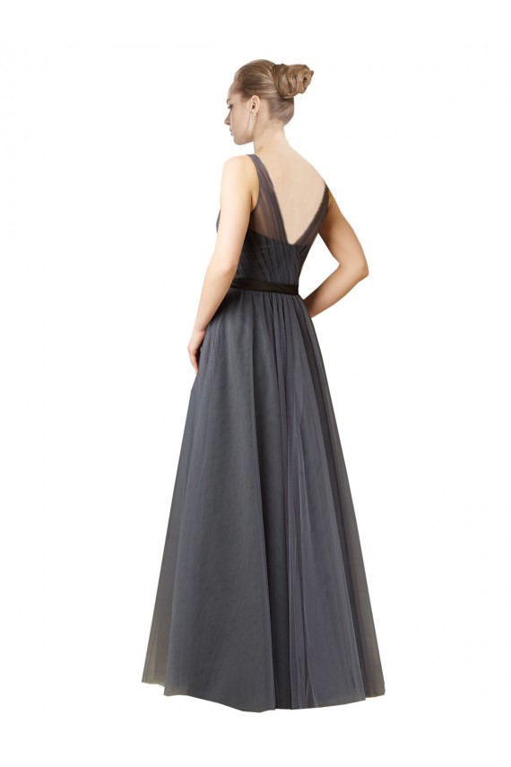 Comprar Pizarra gris línea A Cuello de Corazón Tul Largo Vestidos de dama de honor