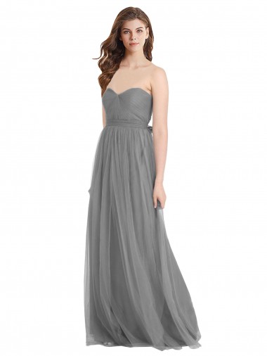Comprar Pizarra gris línea A Cuello de Corazón Tul Largo Vestidos de dama de honor