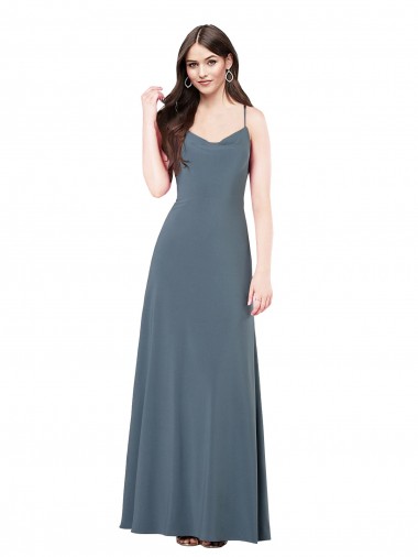 Comprar Pizarra gris línea A Cuello en V Spandex Largo Vestidos de dama de honor / Vestidos de fiesta