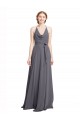 Comprar Pizarra gris línea A Tirantes espagueti Halter Gasa Largo Vestidos de dama de honor