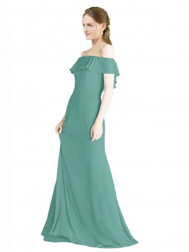 Comprar Plata islandesa línea A Hombros Descubiertos Gasa Largo Vestidos de dama de honor