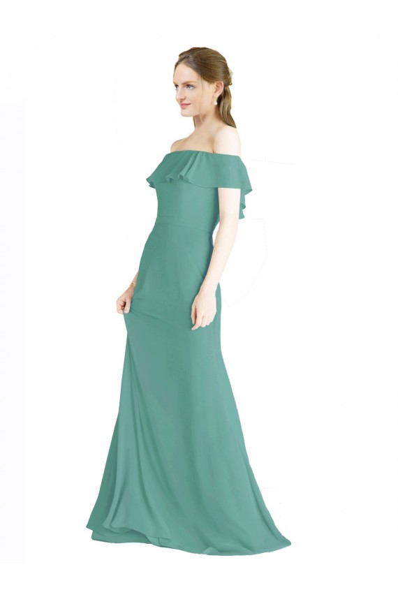 Comprar Plata islandesa línea A Hombros Descubiertos Gasa Largo Vestidos de dama de honor
