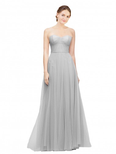 Comprar Plata línea A Cuello de Corazón Tul Largo Vestidos de dama de honor