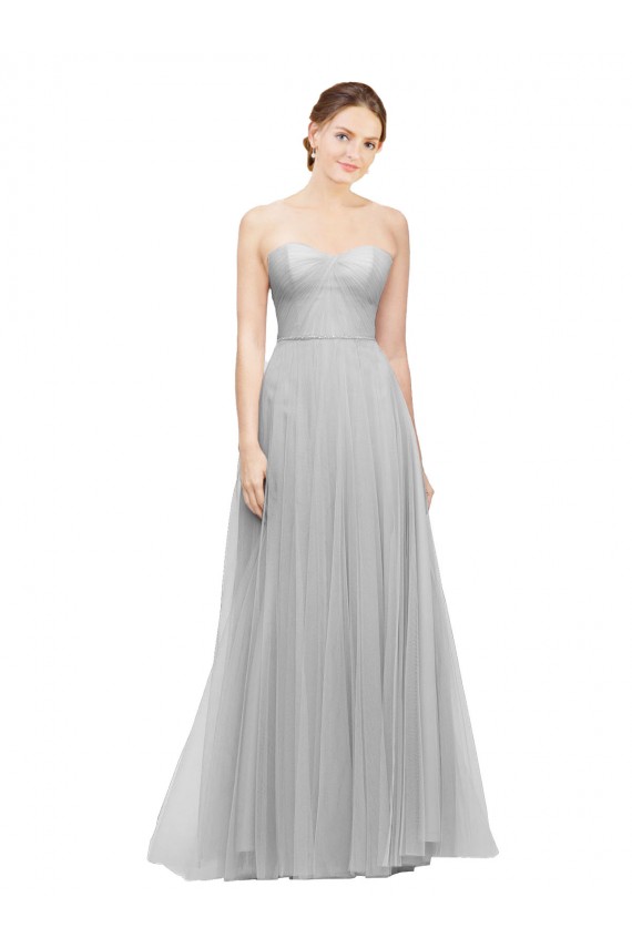 Comprar Plata línea A Cuello de Corazón Tul Largo Vestidos de dama de honor