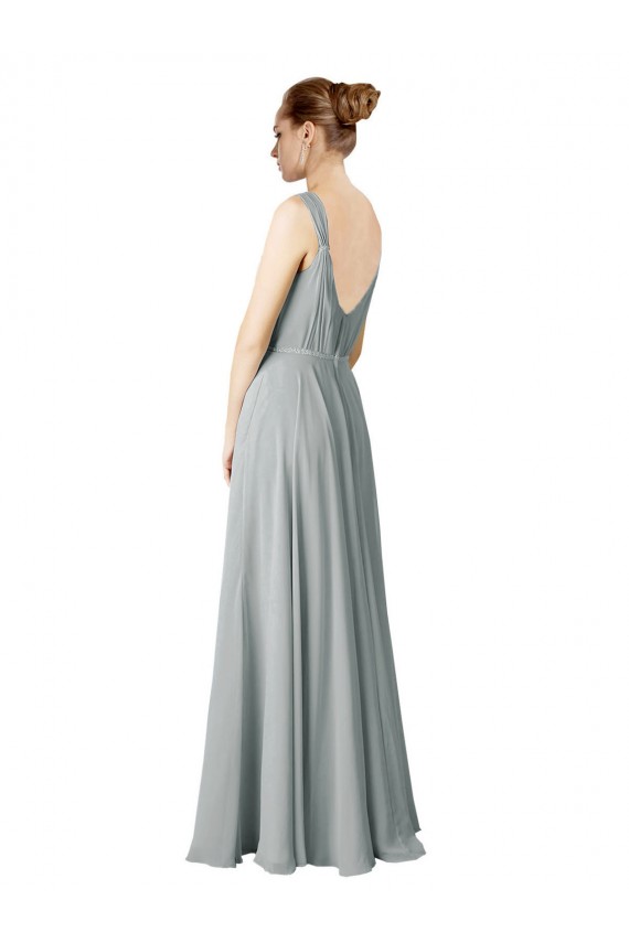 Comprar Plata línea A Cuello en V Gasa Largo Vestidos de dama de honor