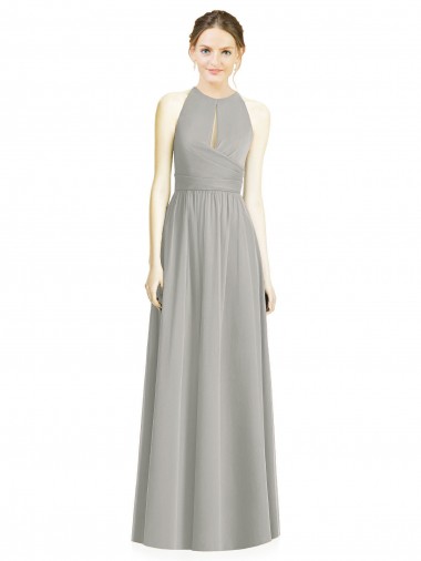 Comprar Plata línea A Halter Gasa Largo Vestidos de dama de honor