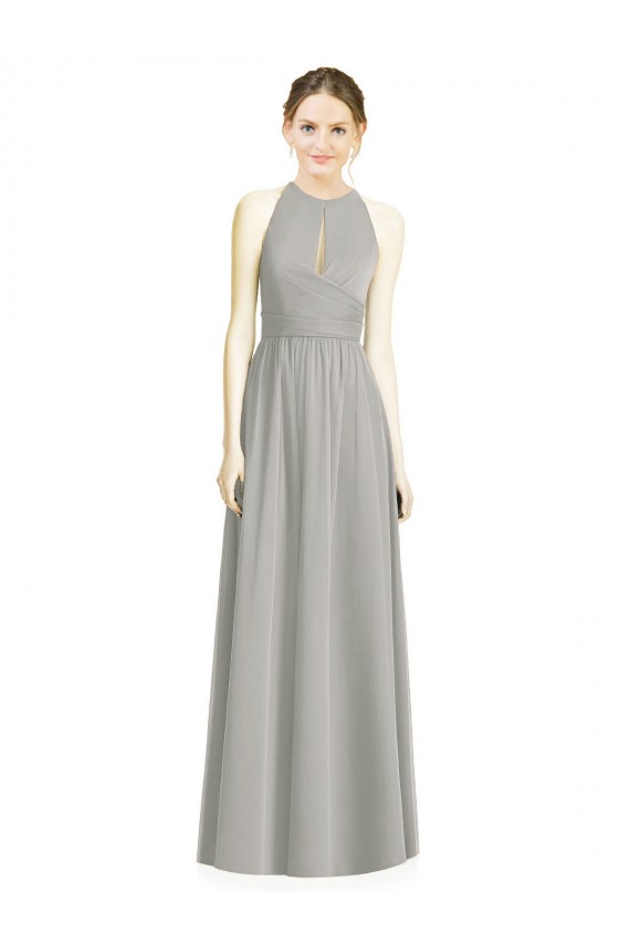 Comprar Plata línea A Halter Gasa Largo Vestidos de dama de honor