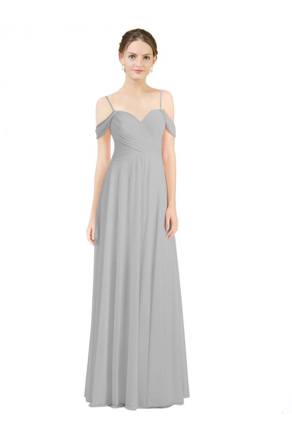 Comprar Plata línea A Hombros Descubiertos Tirantes espagueti Gasa Largo Vestidos de dama de honor