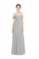 Comprar Plata línea A Hombros Descubiertos Tirantes espagueti Gasa Largo Vestidos de dama de honor