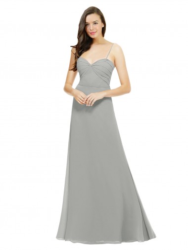 Comprar Plata línea A Tirantes espagueti Gasa Largo Vestidos de dama de honor