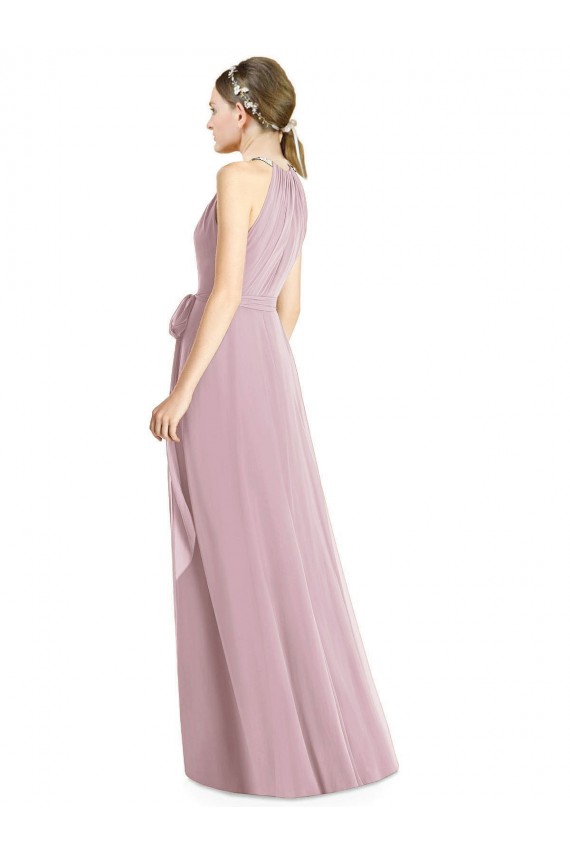 Comprar Primavera línea A Halter Gasa Largo Vestidos de dama de honor