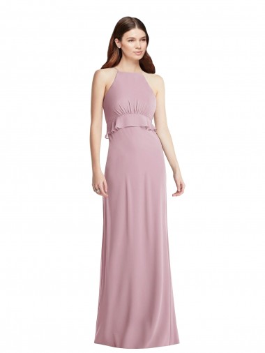 Comprar Primavera línea A Halter Gasa Largo Vestidos de dama de honor