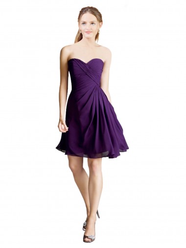 Comprar Púrpura línea A Cuello de Corazón Sin tirantes Gasa Corto Vestidos de dama de honor / Vestidos de cóctel
