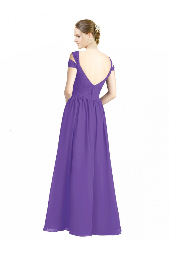 Comprar Púrpura línea A Hombros Descubiertos Gasa Largo Vestidos de dama de honor