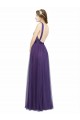 Comprar Púrpura línea A Tirantes espagueti Barco Tul Largo Vestidos de dama de honor