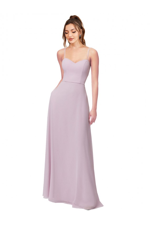 Comprar Resplandor rosa línea A Cuello de Corazón Gasa Largo Vestidos de dama de honor